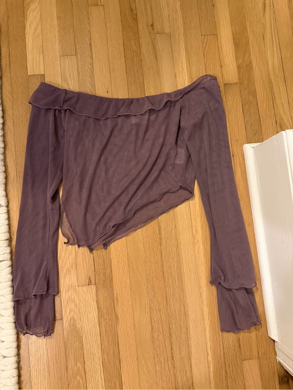 Princess Polly Sheer Off-Shoulder Sheer Top in Dusty Lavender